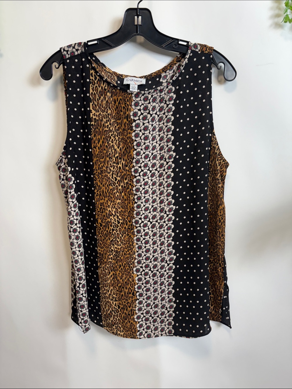 Carmen Marc Valvo Black, Brown & Cream Mixed-Print Sleeveless Tank